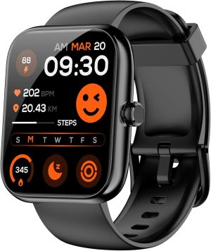 Smart Watch with Alexa Built-in, 1.83" HD Fitness Tracker with Bluetooth Calls/Messages, 120+ Sports Modes, IP68 Waterproof, 24/7 Heart Rate/Sleep Fitness Watch iOS Android Compatible (Black)
